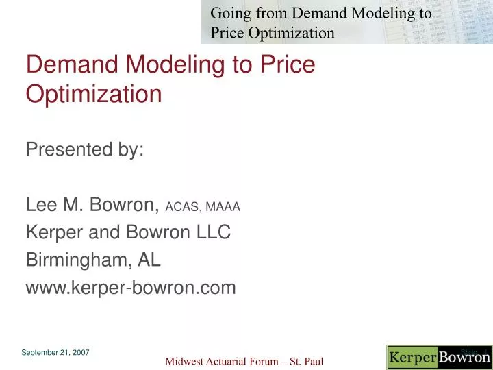 demand modeling to price optimization