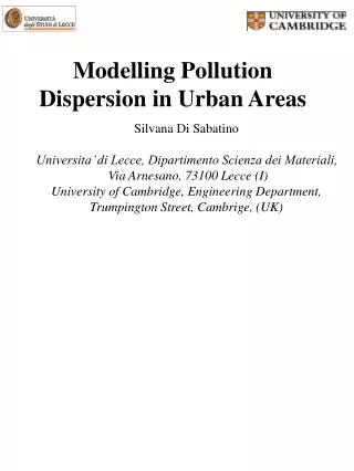 Modelling Pollution Dispersion in Urban Areas
