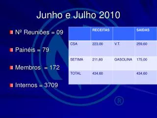 junho e julho 2010