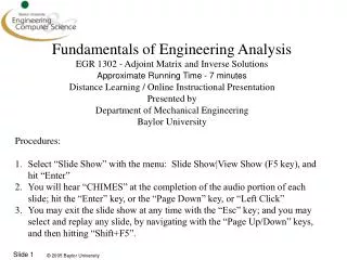 Fundamentals of Engineering Analysis EGR 1302 - Adjoint Matrix and Inverse Solutions