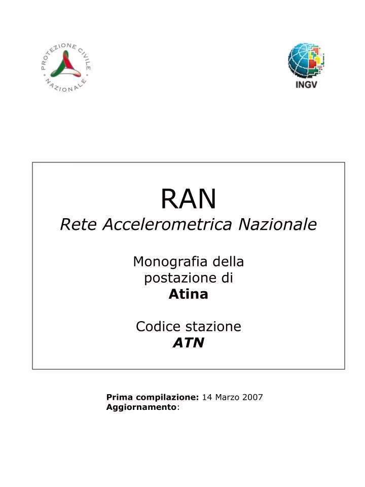 ran rete accelerometrica nazionale monografia della postazione di atina codice stazione atn