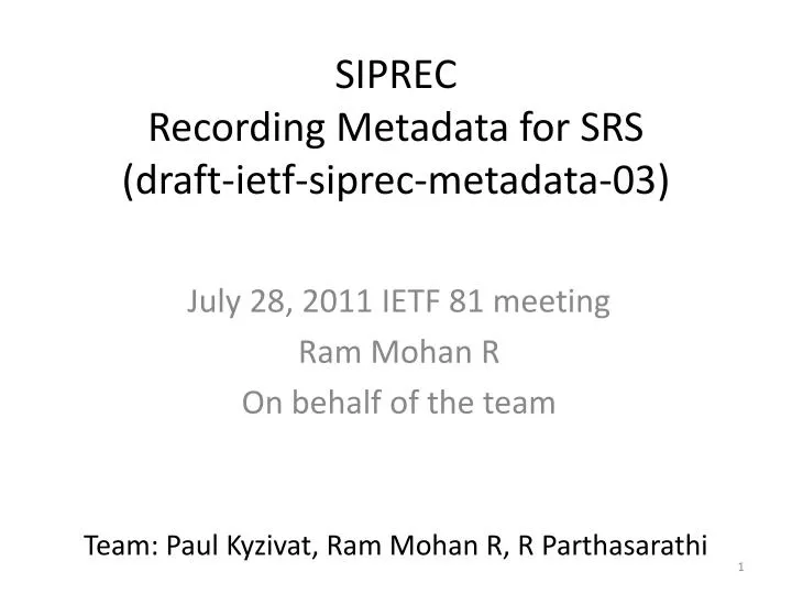 siprec recording metadata for srs draft ietf siprec metadata 03