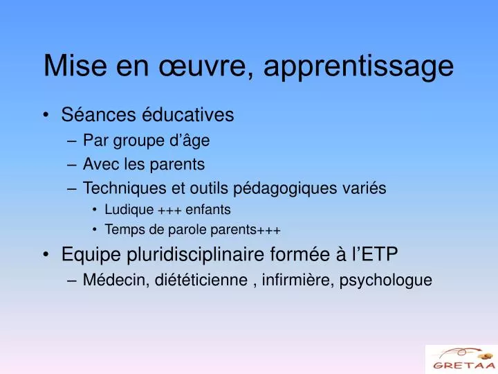 mise en uvre apprentissage