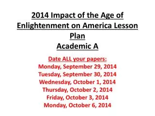 2014 Impact of the Age of Enlightenment on America Lesson Plan Academic A