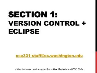 Section 1: Version Control + Eclipse