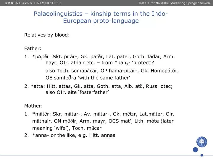 palaeolinguistics kinship terms in the indo european proto language