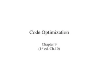 Machine-Independent Optimization Chapter 9