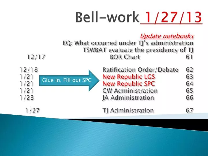 bell work 1 27 13