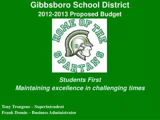 Gibbsboro School District 2012-2013 Proposed Budget Students First
