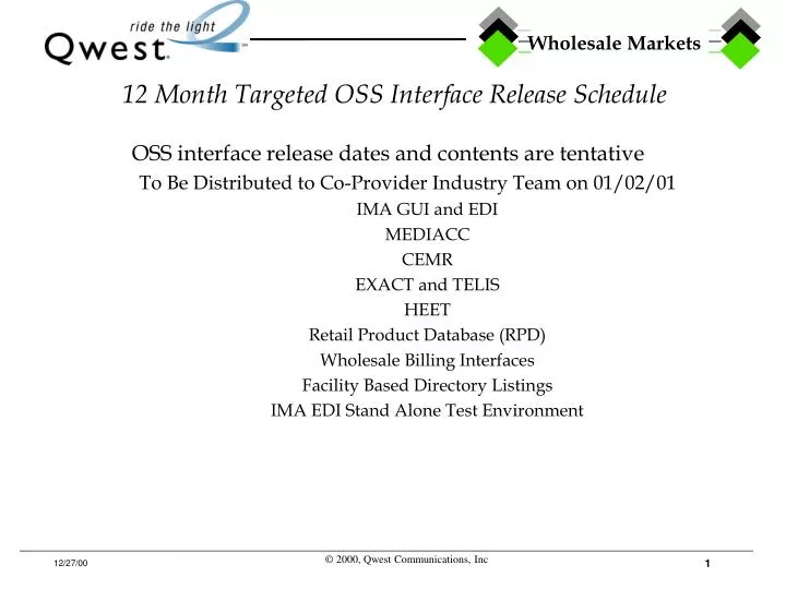 12 month targeted oss interface release schedule