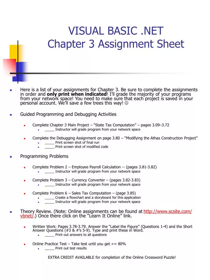 visual basic net chapter 3 assignment sheet