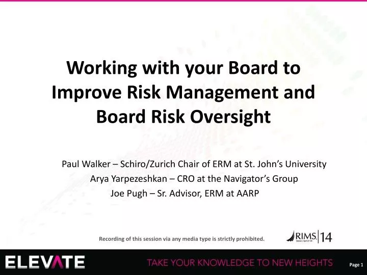 working with your board to improve risk management and board risk oversight