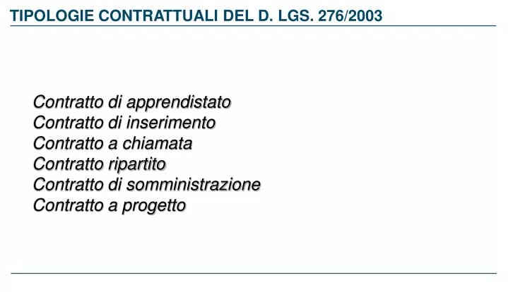 tipologie contrattuali del d lgs 276 2003