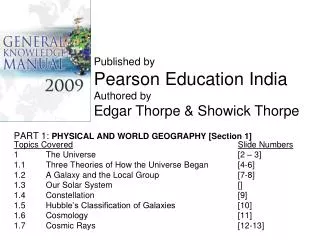 PART 1: PHYSICAL AND WORLD GEOGRAPHY [Section 1] Topics Covered Slide Numbers