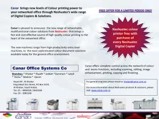 Nashuatec colour printer free with purchase of every Nashuatec Digital Copier