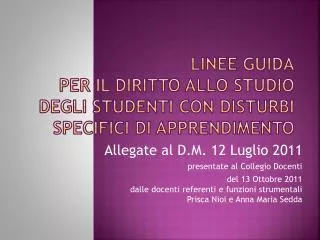 linee guida per il diritto allo studio degli studenti con disturbi specifici di apprendimento