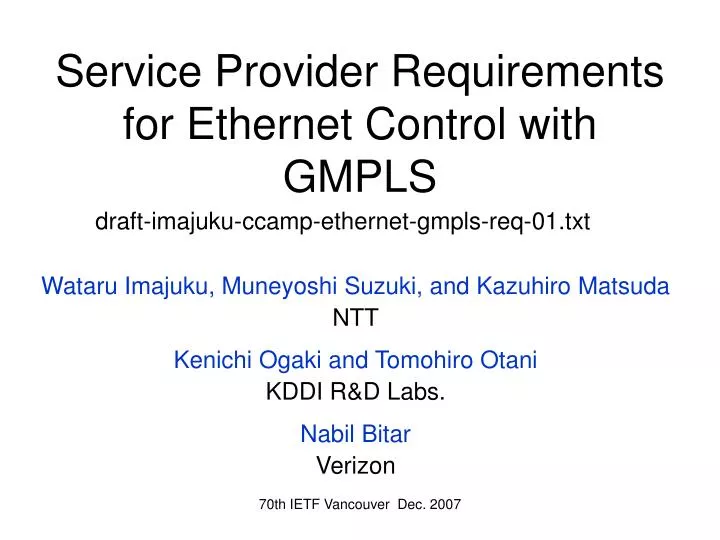 service provider requirements for ethe rnet control with gmpls