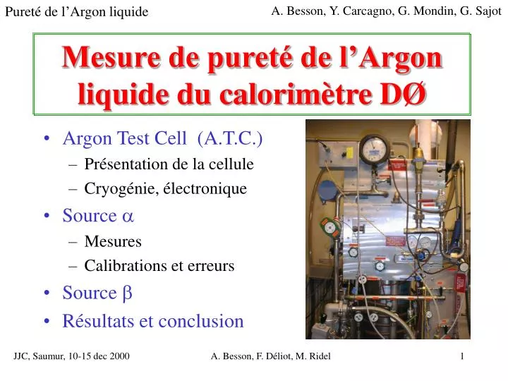 mesure de puret de l argon liquide du calorim tre d