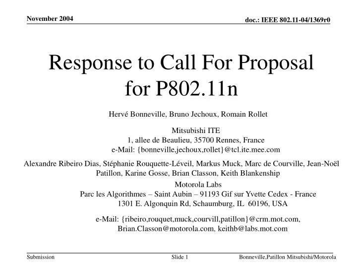 response to call for proposal for p802 11n