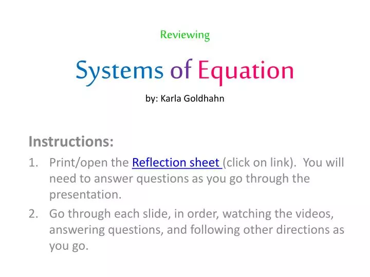 reviewing systems of equation by karla goldhahn