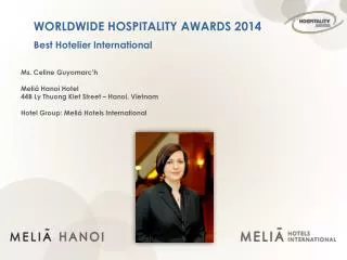 WORLDWIDE HOSPITALITY AWARDS 2014 Best Hotelier International