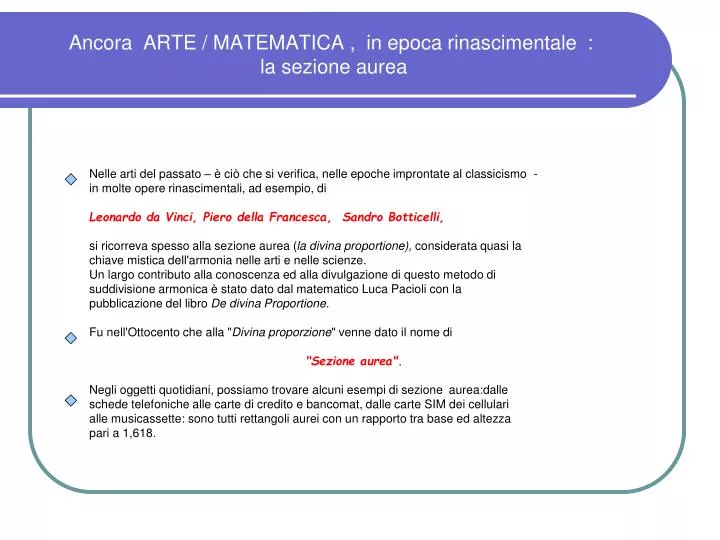 ancora arte matematica in epoca rinascimentale la sezione aurea