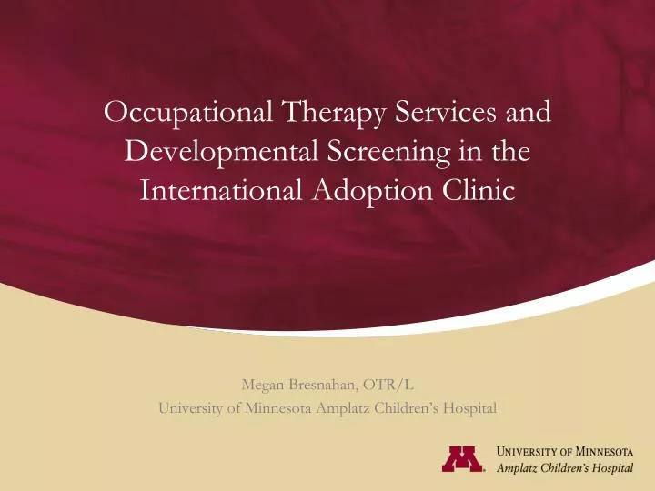 occupational therapy services and developmental screening in the international adoption clinic