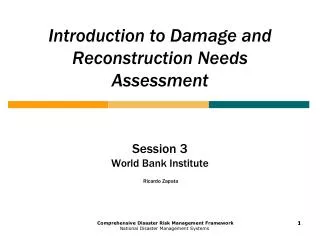 Introduction to Damage and Reconstruction Needs Assessment