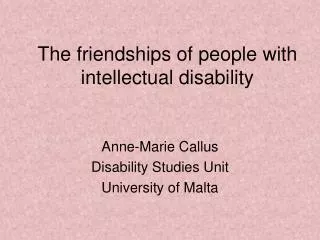 The friendships of people with intellectual disability