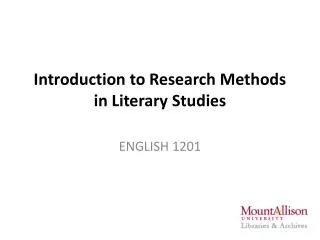 Introduction to Research Methods in Literary Studies