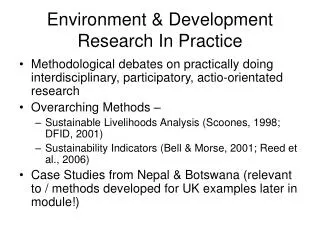 Environment &amp; Development Research In Practice