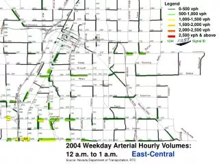 2004 Weekday Arterial Hourly Volumes: 12 a.m. to 1 a.m.	 East-Central
