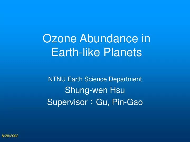 ozone abundance in earth like planets