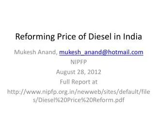 Reforming Price of Diesel in India