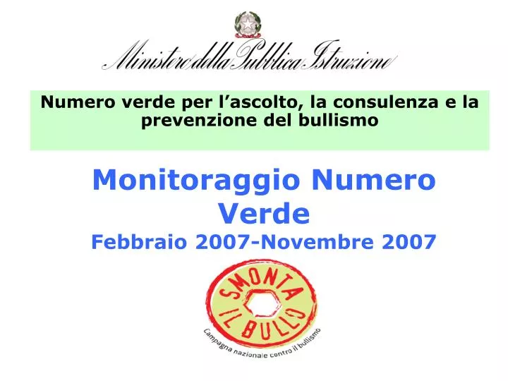 monitoraggio numero verde febbraio 2007 novembre 2007