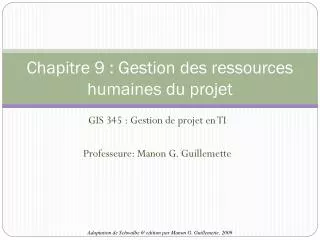chapitre 9 gestion des ressources humaines du projet