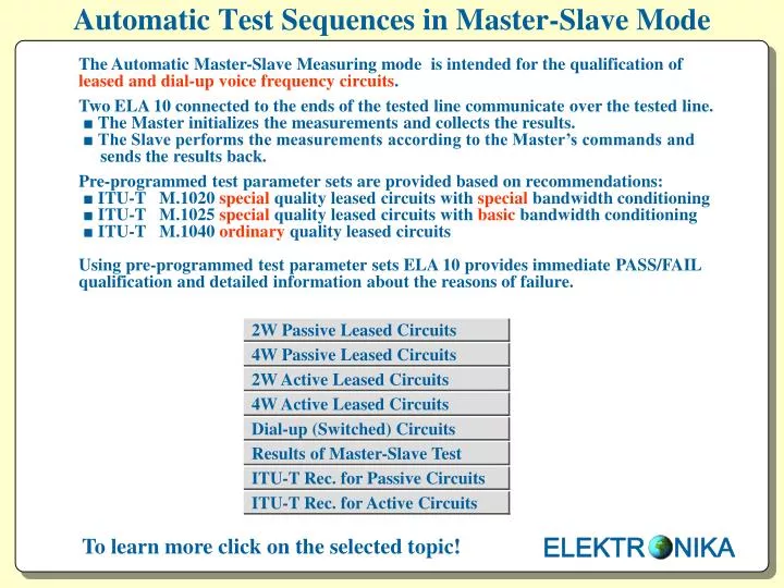 automatic test sequences in master slave mode