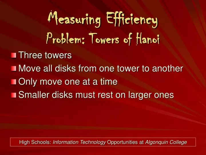 measuring efficiency problem towers of hanoi
