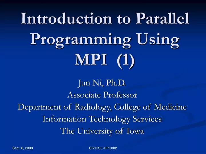 introduction to parallel programming using mpi 1