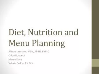 Diet, Nutrition and Menu Planning