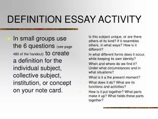 DEFINITION ESSAY ACTIVITY