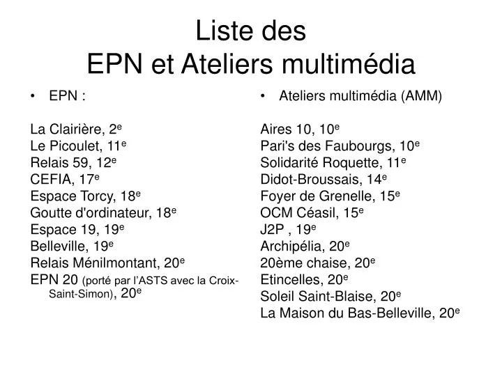 liste des epn et ateliers multim dia