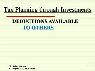 Tax Planning through Investments