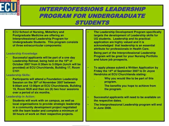 interprofessions leadership program for undergraduate students