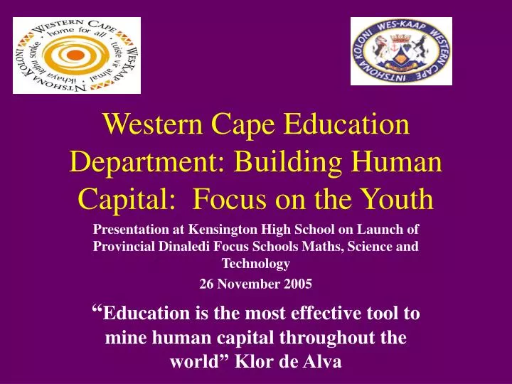 western cape education department building human capital focus on the youth