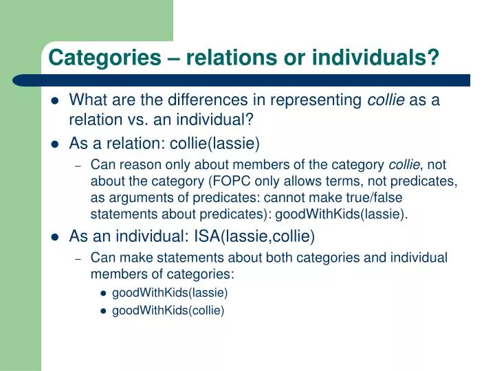 categories relations or individuals