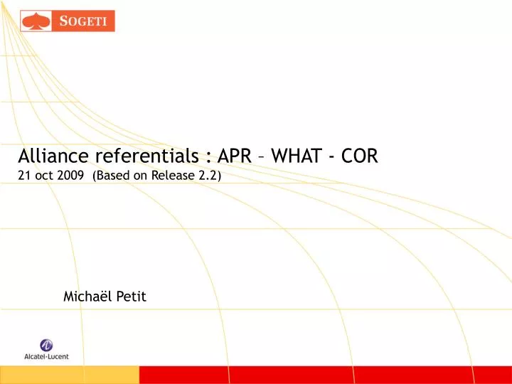 alliance referentials apr what cor 21 oct 2009 based on release 2 2
