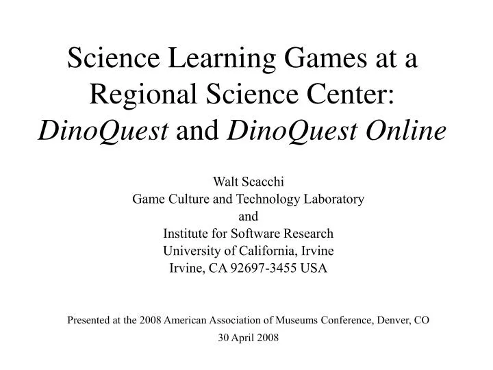 science learning games at a regional science center dinoquest and dinoquest online