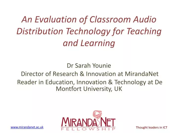 an evaluation of classroom audio distribution technology for teaching and learning
