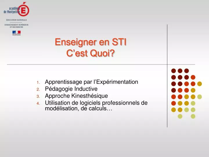 enseigner en sti c est quoi